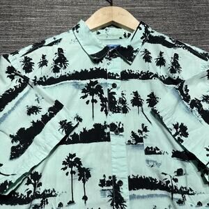 Empyre Surplus Shirt Men's L Green Palms Short Sleeve Button Up Hawaiian